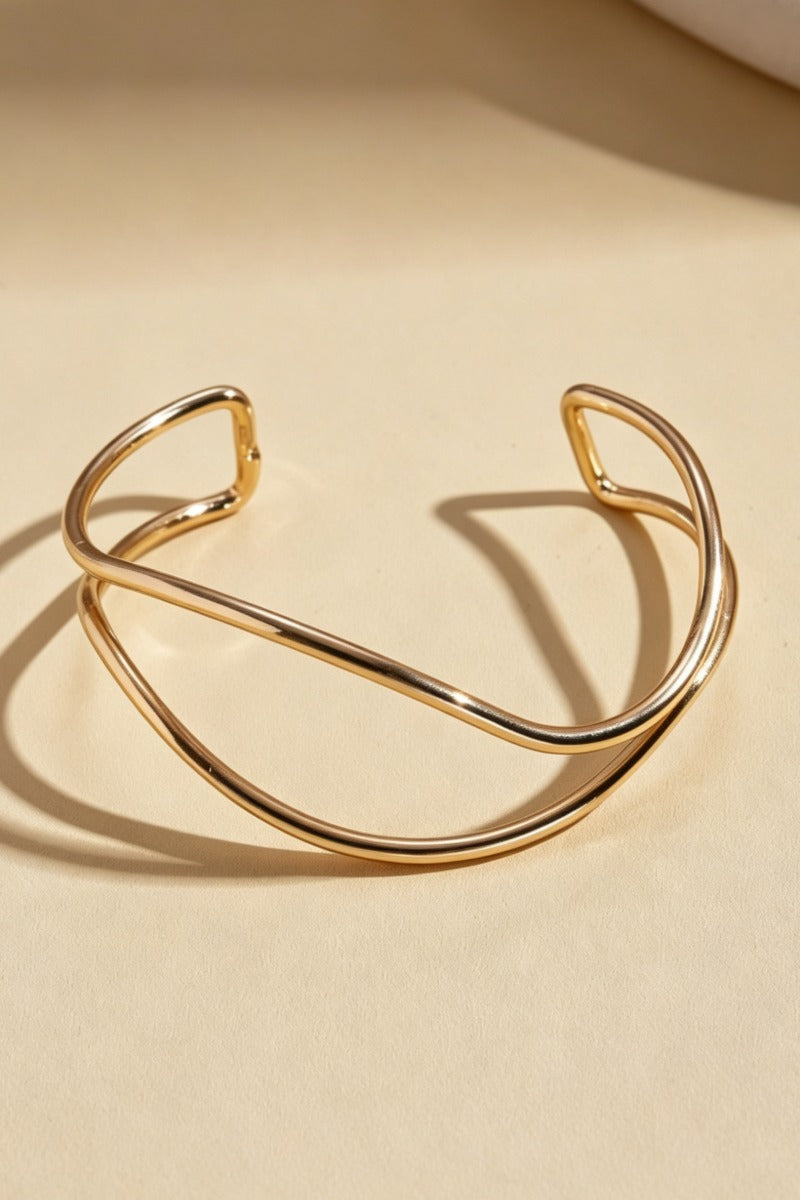 Minimalist Twisted Open Cuff Bracelet Gold Silver Two Tone Wrist Jewelry 1009948316291
