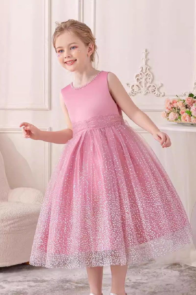 A-Line Scoop Neck Sleeveless Midi Tulle/Sequined Flower Girl Dresses 828722259586 - COCOMELODY