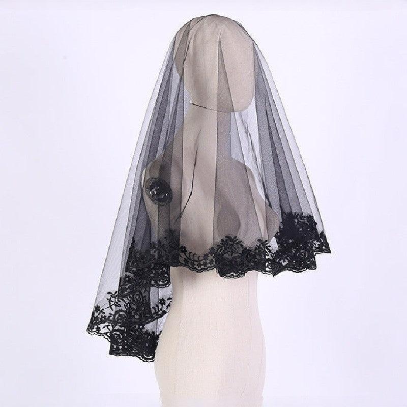 Black rose lace veil 882304078 - COCOMELODY
