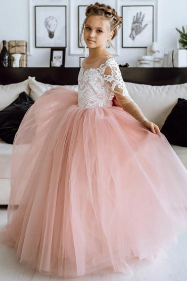 Ball Gown Illusion Long Sleeve Lace Flower Girl Dresses 901515341064 - 7 Days / As Picture / 2 - COCOMELODY