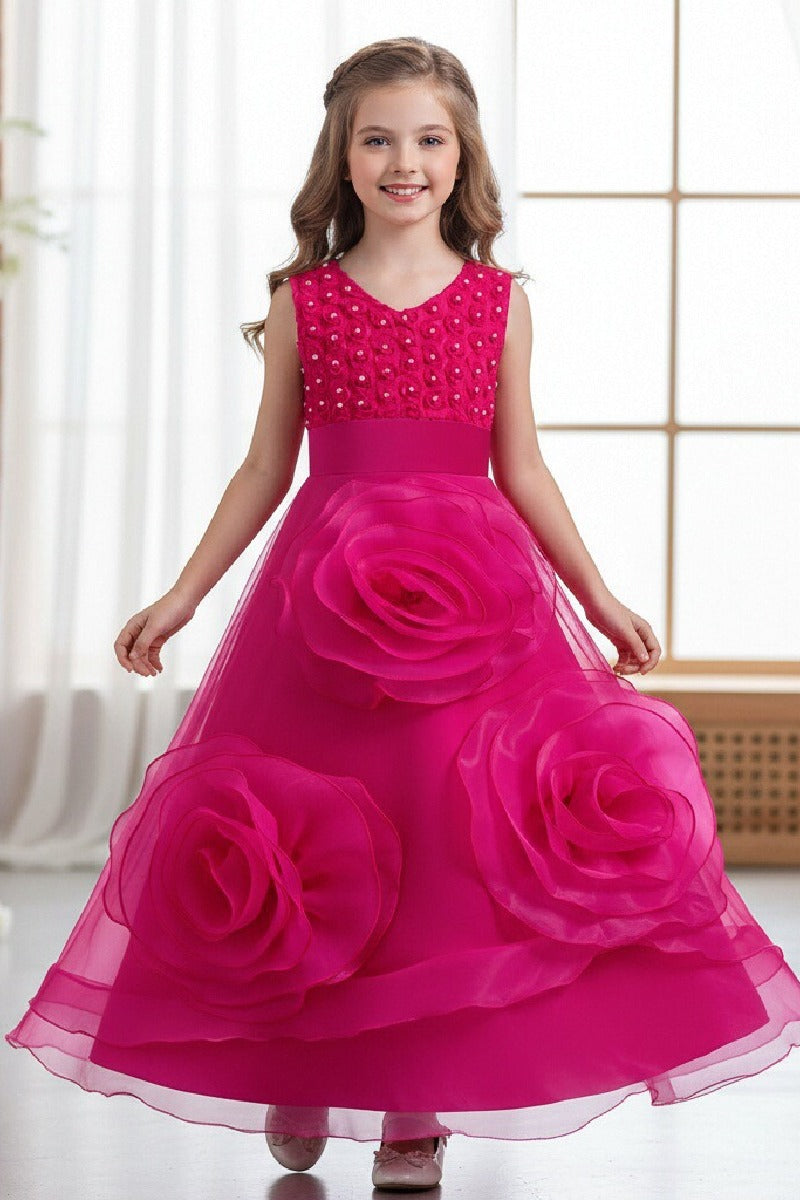 Sleeveless V-Neck Organza Floor Length Flower Girl Dresses 1029248406776