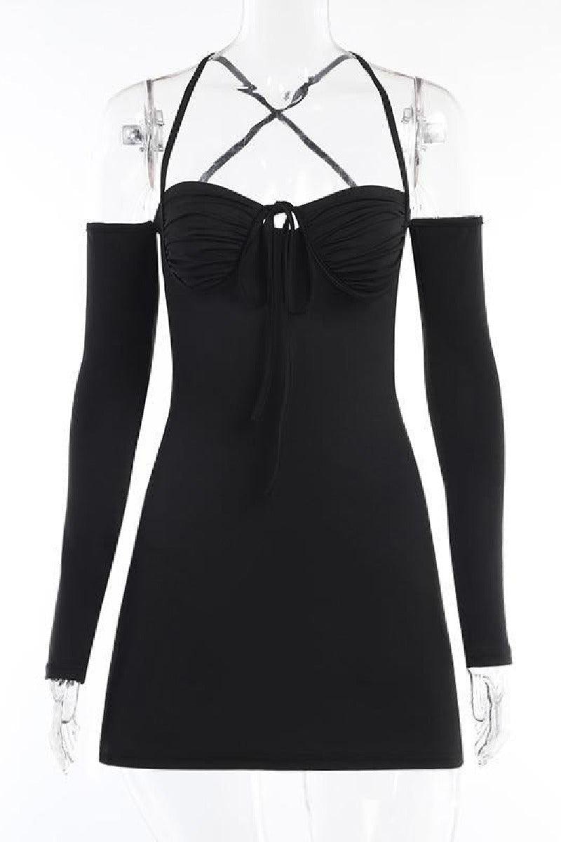 Sexy Spice slim halter halter cuff halter halter A-line cocktail dress 728213351263 - COCOMELODY