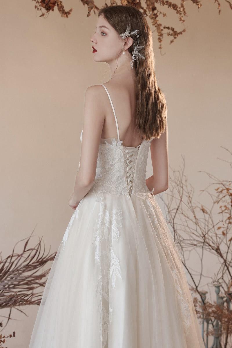 A-Line Ankle Length Lace Tulle Wedding Dress 820734030790 - COCOMELODY