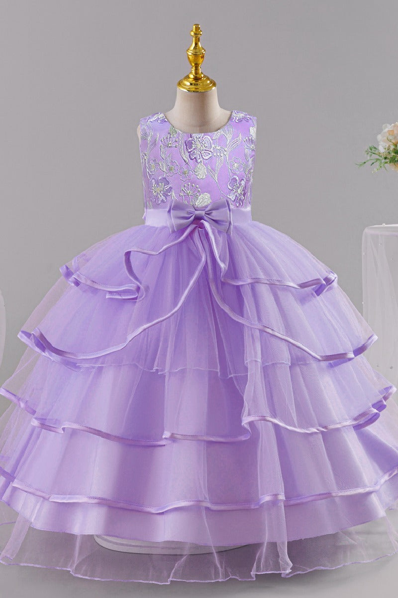 A-Line Sleeveless Round Neck Tulle Floor Length Flower Girl Dresses 1049620485587