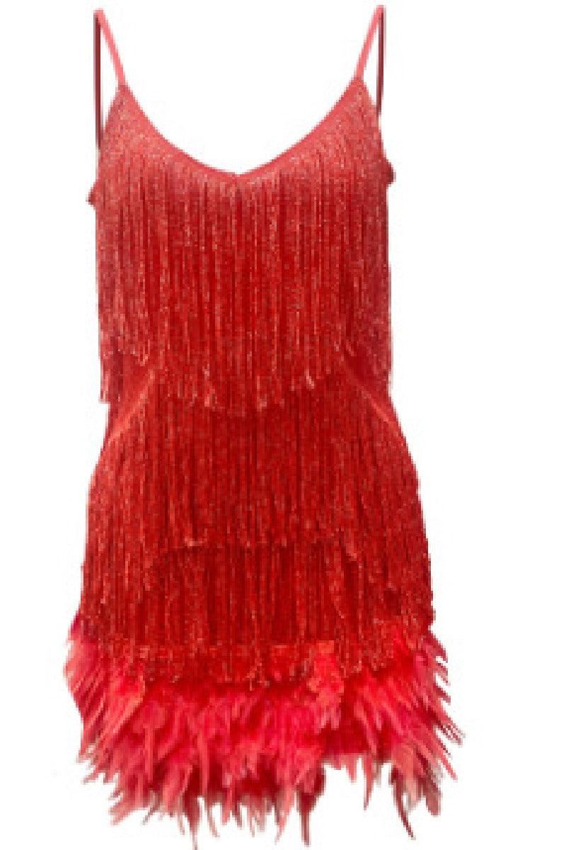 Fringed sequin sexy V-neck cocktail dress 715257715853 - COCOMELODY