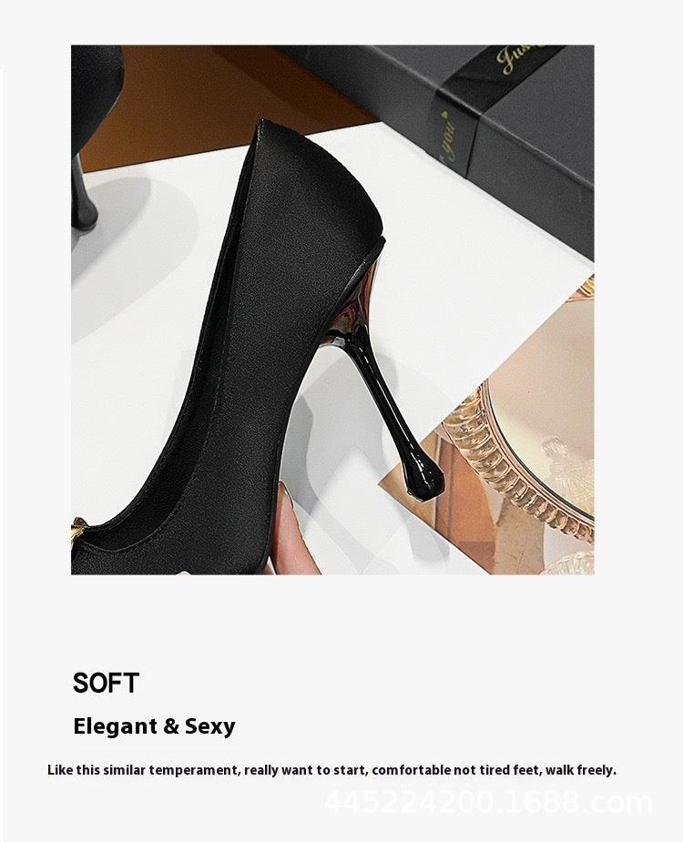 3D Flowers black Satin Pointy Stiletto Heels 769556407493 - COCOMELODY