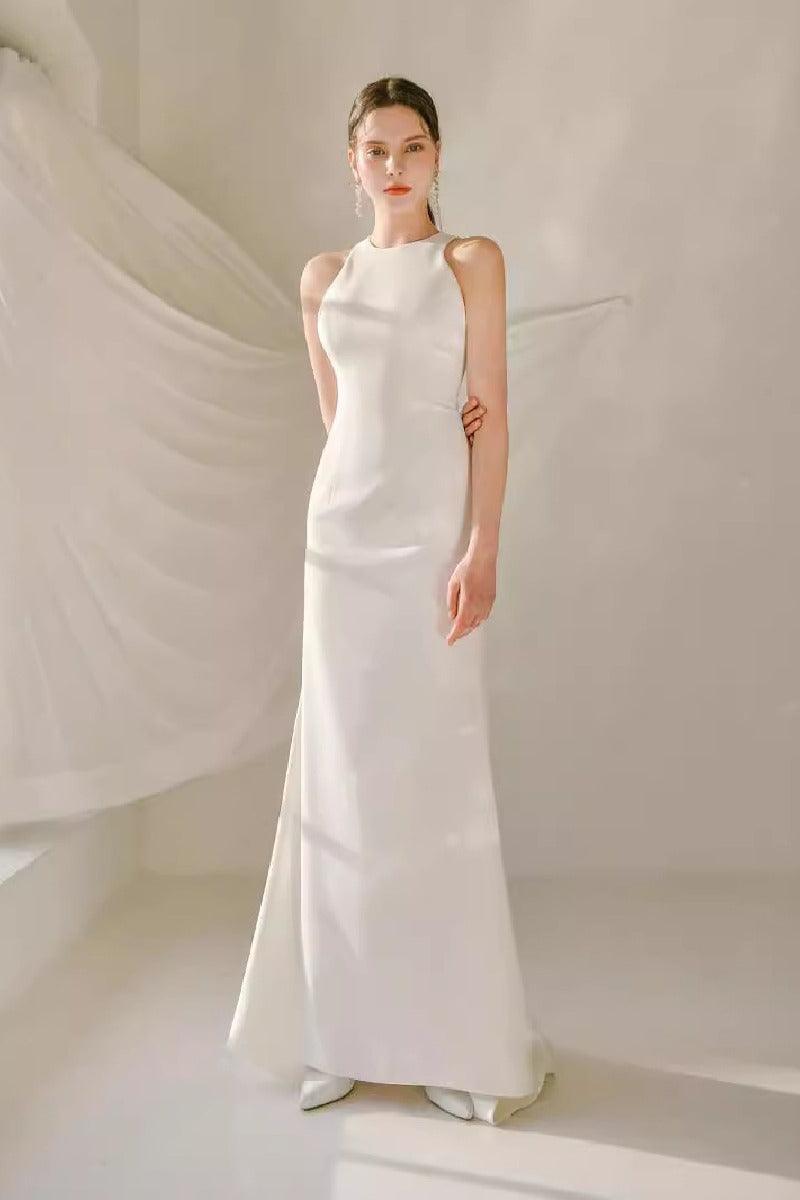 Sheath-Column Sweep-Brush Train Elastic Cloth Wedding Dress 817428862897 - COCOMELODY