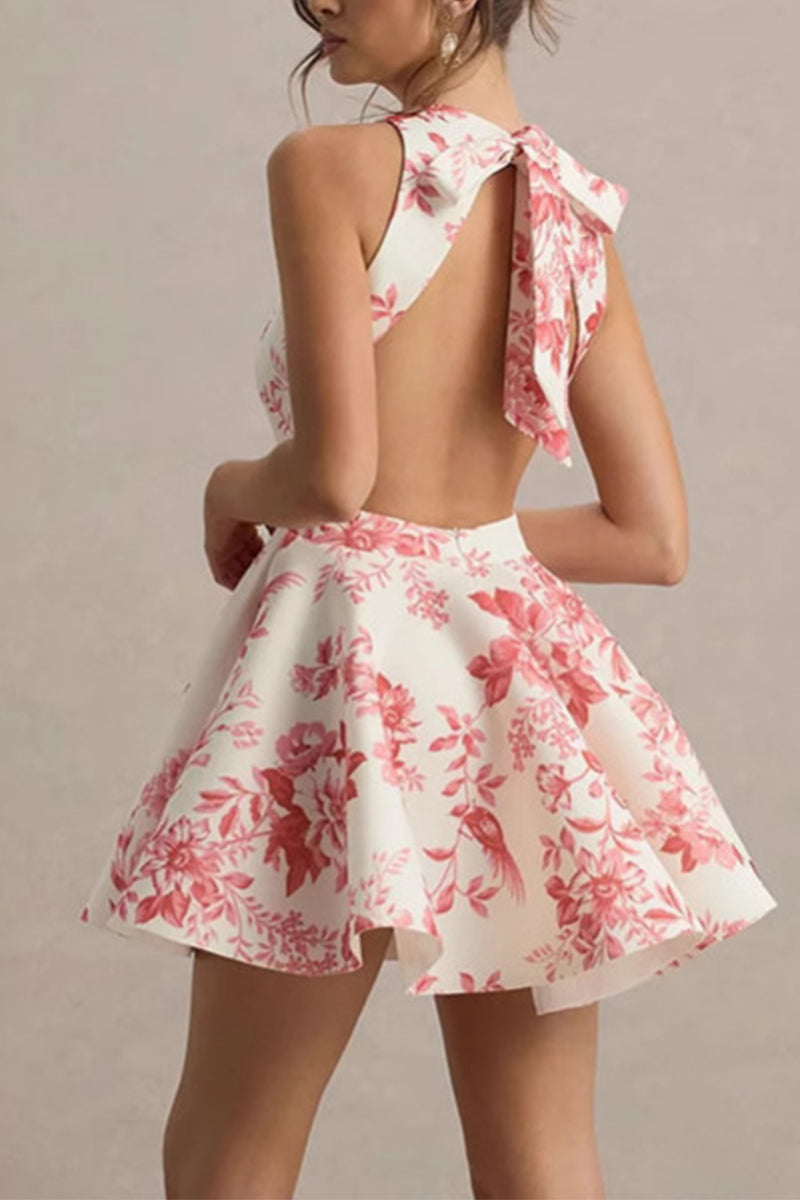 A-Line Mini Print Casual Wedding Guest Dresses 897041198034
