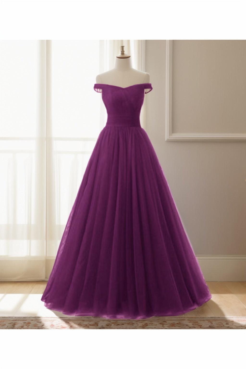 A-Line Floor Length Tulle Prom Dress CS0459 - COCOMELODY