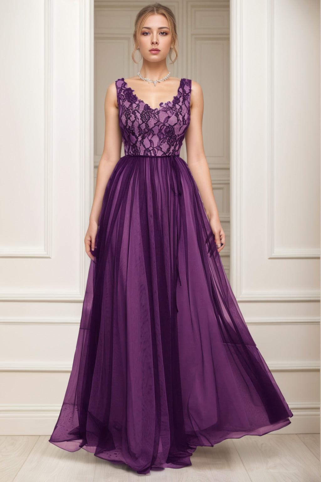 A-Line Sweep-Brush Train Tulle Prom Dress CS0466 - COCOMELODY