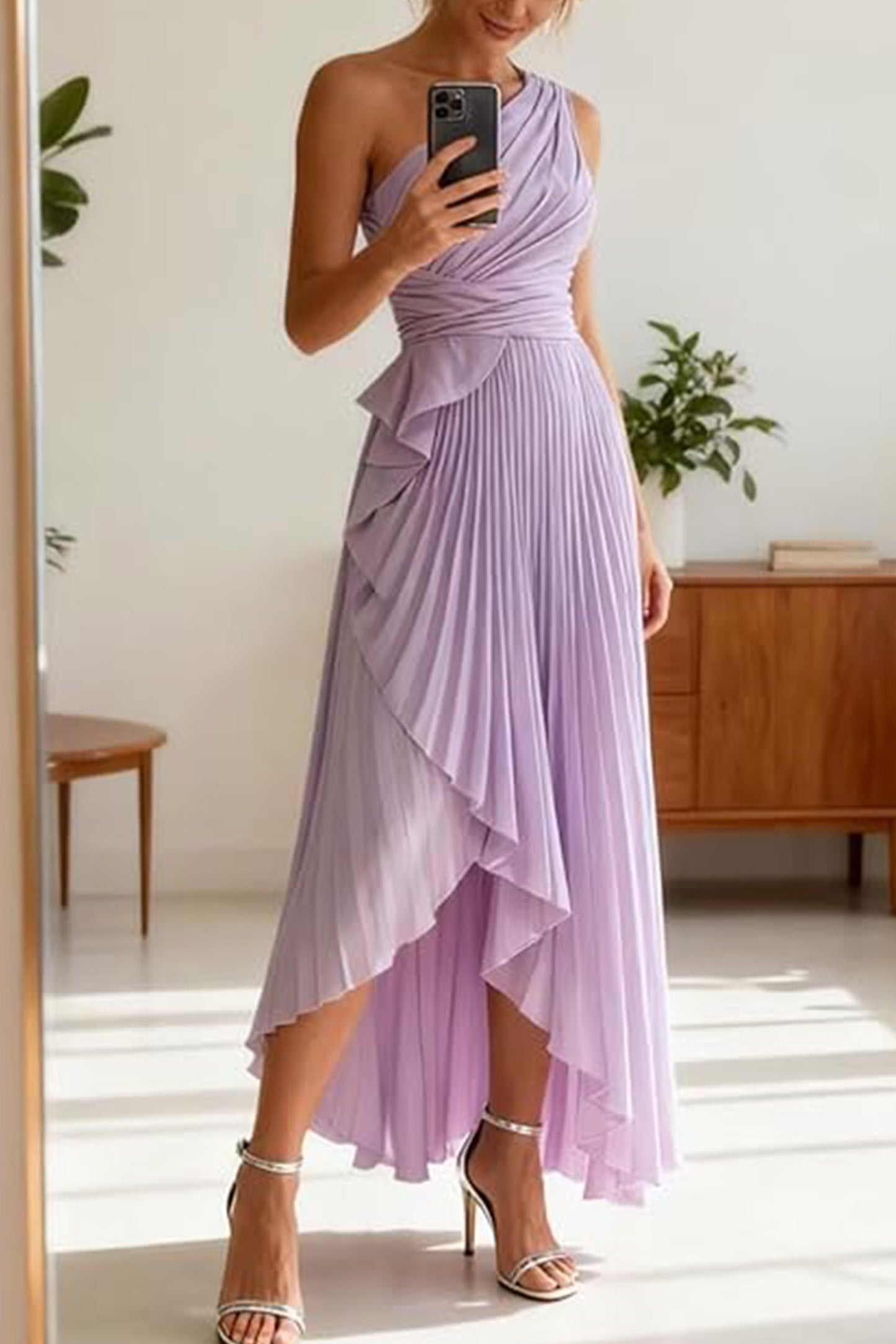 Asymmetrical Maxi Satin Dresses CS1076