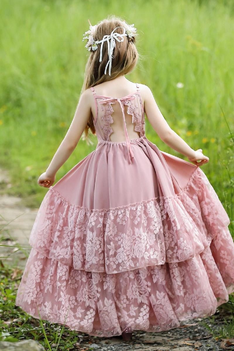 A-Line V-Neck Neckline Sleeveless Maxi Chiffon Flower Girl Dresses 751591439858