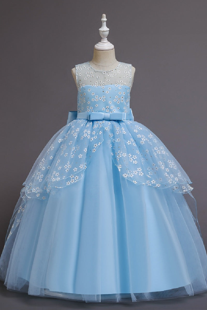A-Line Illusion Neck Sleeveless Floor Length Tulle Flower Girl Dresses 1029774082419