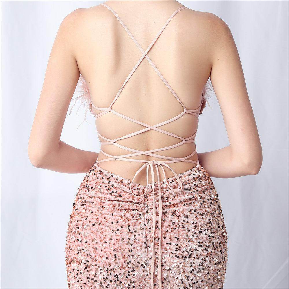 Sheath-Column Sweep-Brush Train Sequins Dress 749529420329 - COCOMELODY