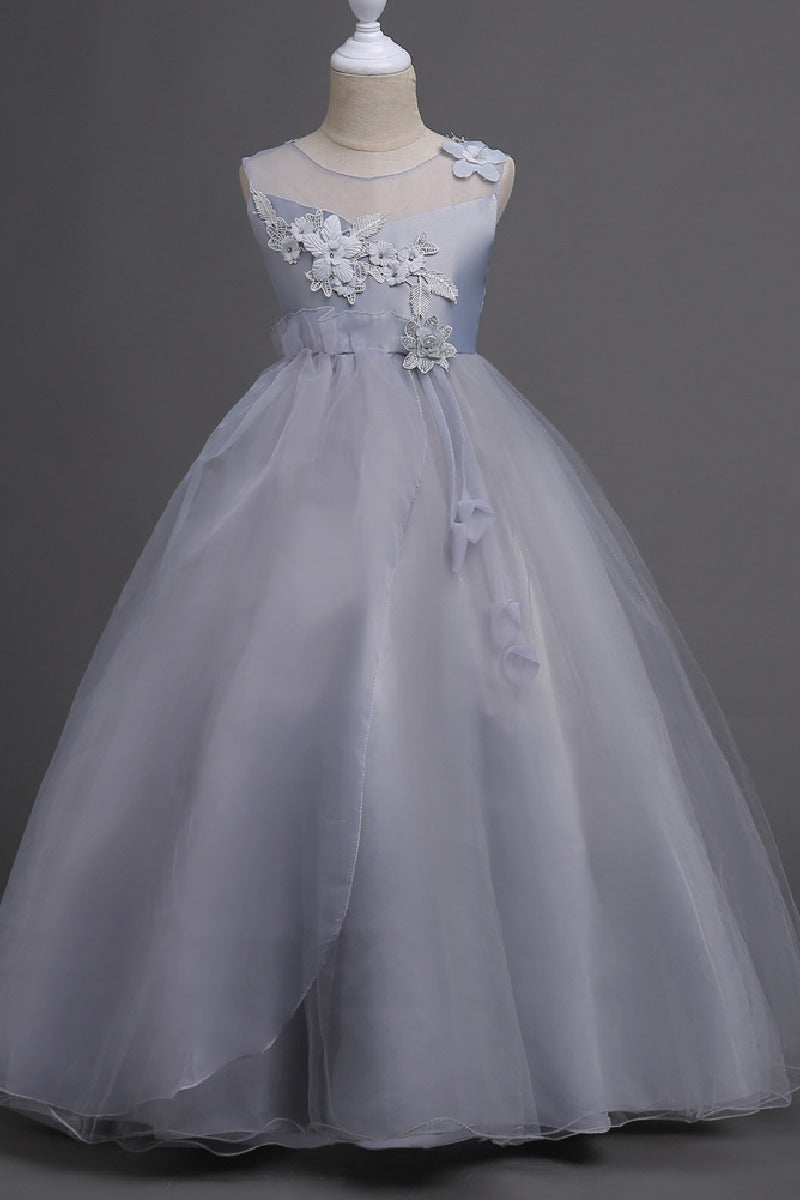 A-Line Illusion Neck Appliques Floor Length Tulle Flower Girl Dresses 1031510840050