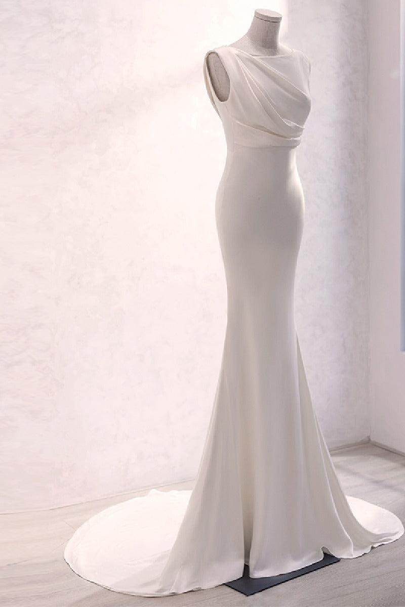 Trumpet-Mermaid Sweep-Brush Train Satin Wedding Dress 677606919790 - COCOMELODY