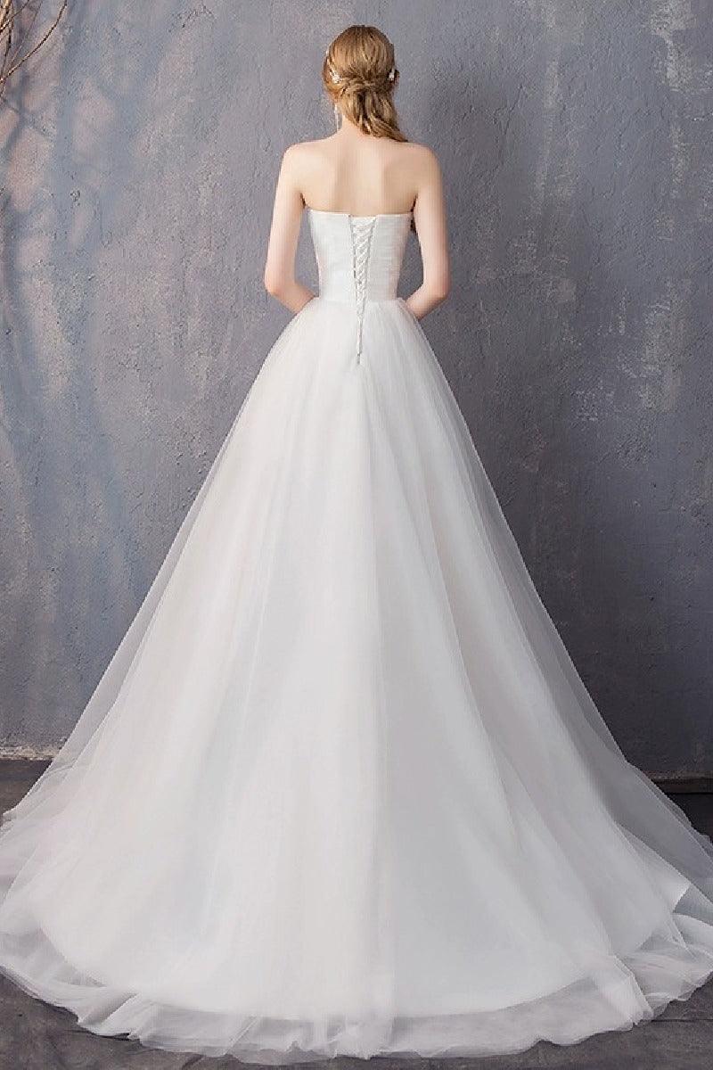 A-Line Sweep-Brush Train Tulle Wedding Dress 862474999321 - COCOMELODY