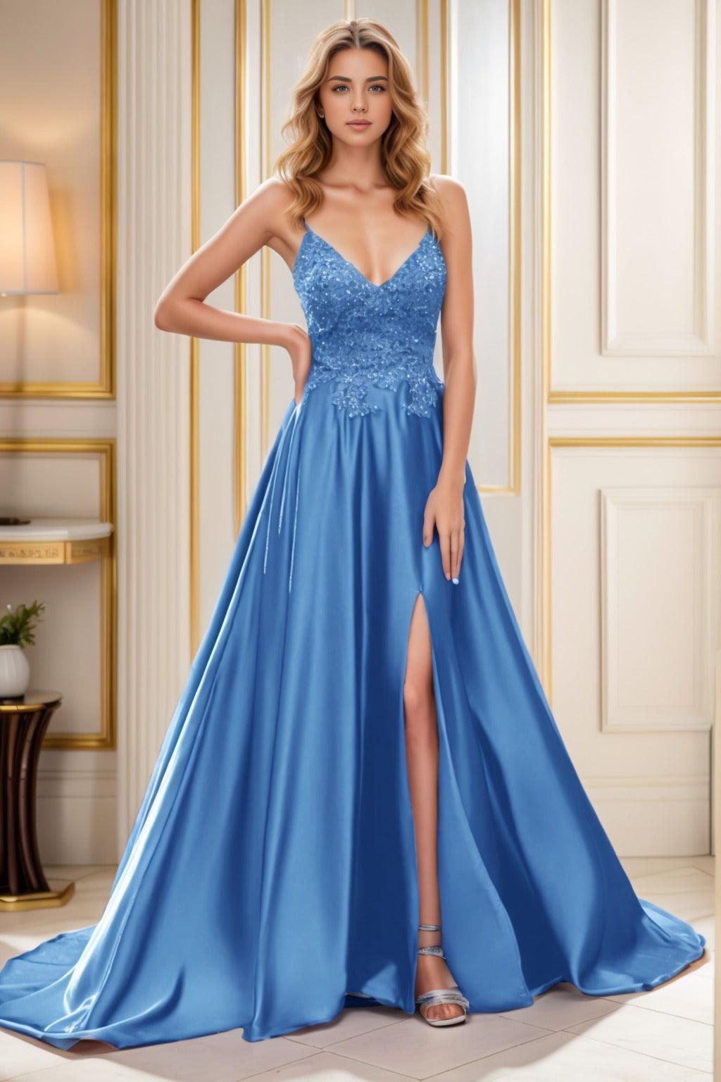 A-Line Court Train Satin Prom Dress CS0460 - COCOMELODY