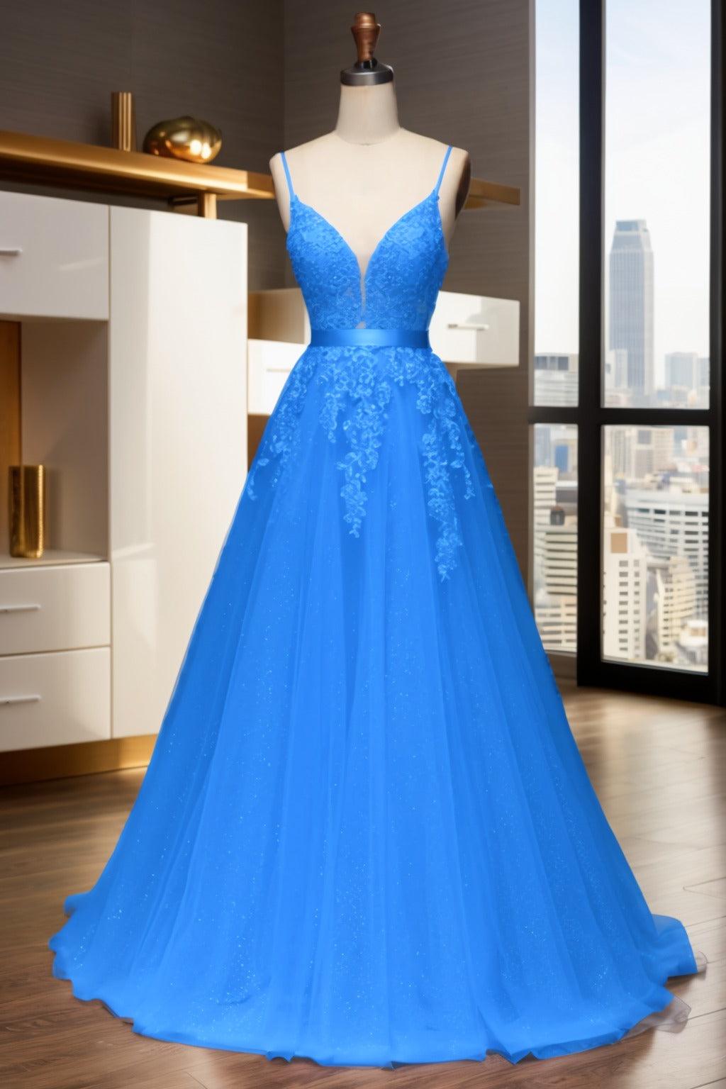 A-Line Sweep-Brush Train Tulle Prom Dress CS0464 - COCOMELODY