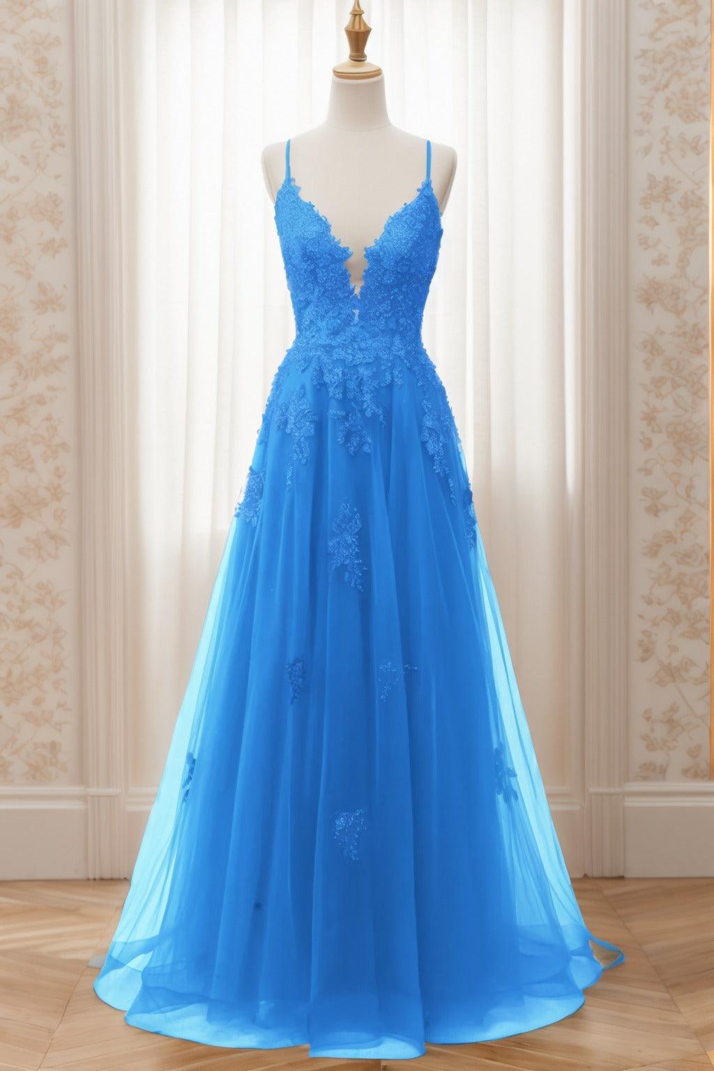 A-Line Sweep-Brush Train Tulle Prom Dress CS0463 - COCOMELODY