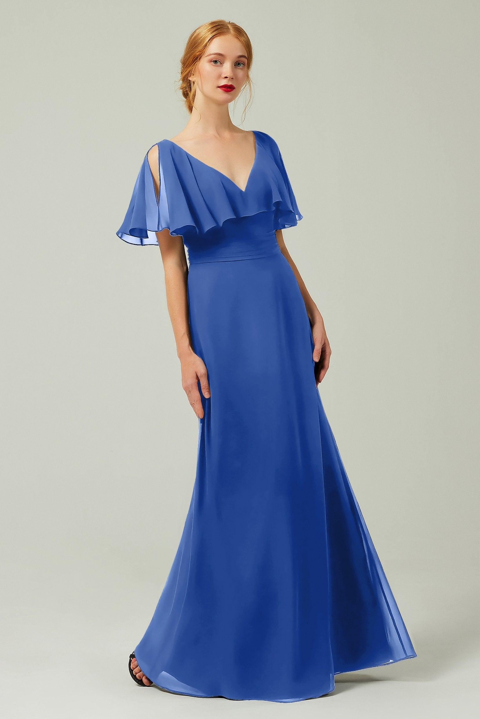 Sheath-Column Floor Length Chiffon Bridesmaid Dress Formal Dresses CB0341 - COCOMELODY