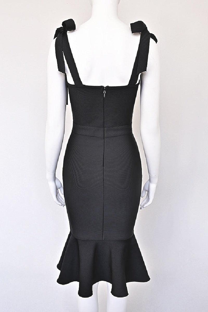 Bow lace bandage dress fish tail wrap hip cocktail dress 829406663889 - COCOMELODY
