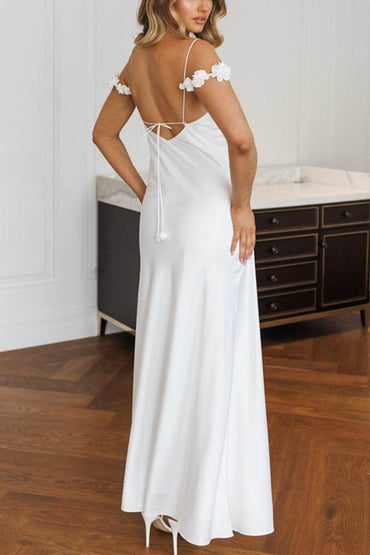 Sheath-Column Ankle Length Satin Little White Dress 100028 - COCOMELODY