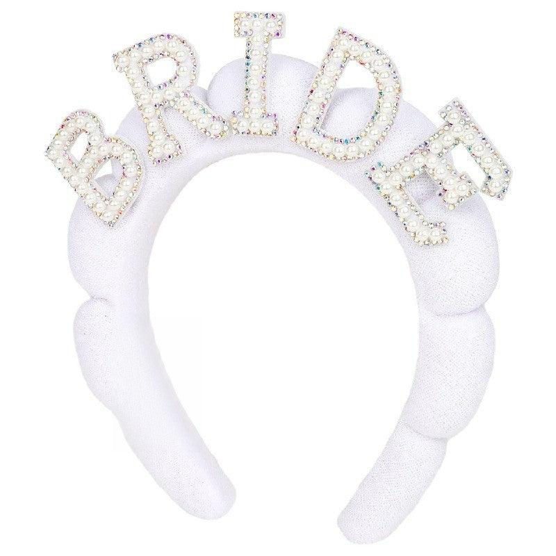 Bride color diamond bride sponge white headband 800455882013 - COCOMELODY