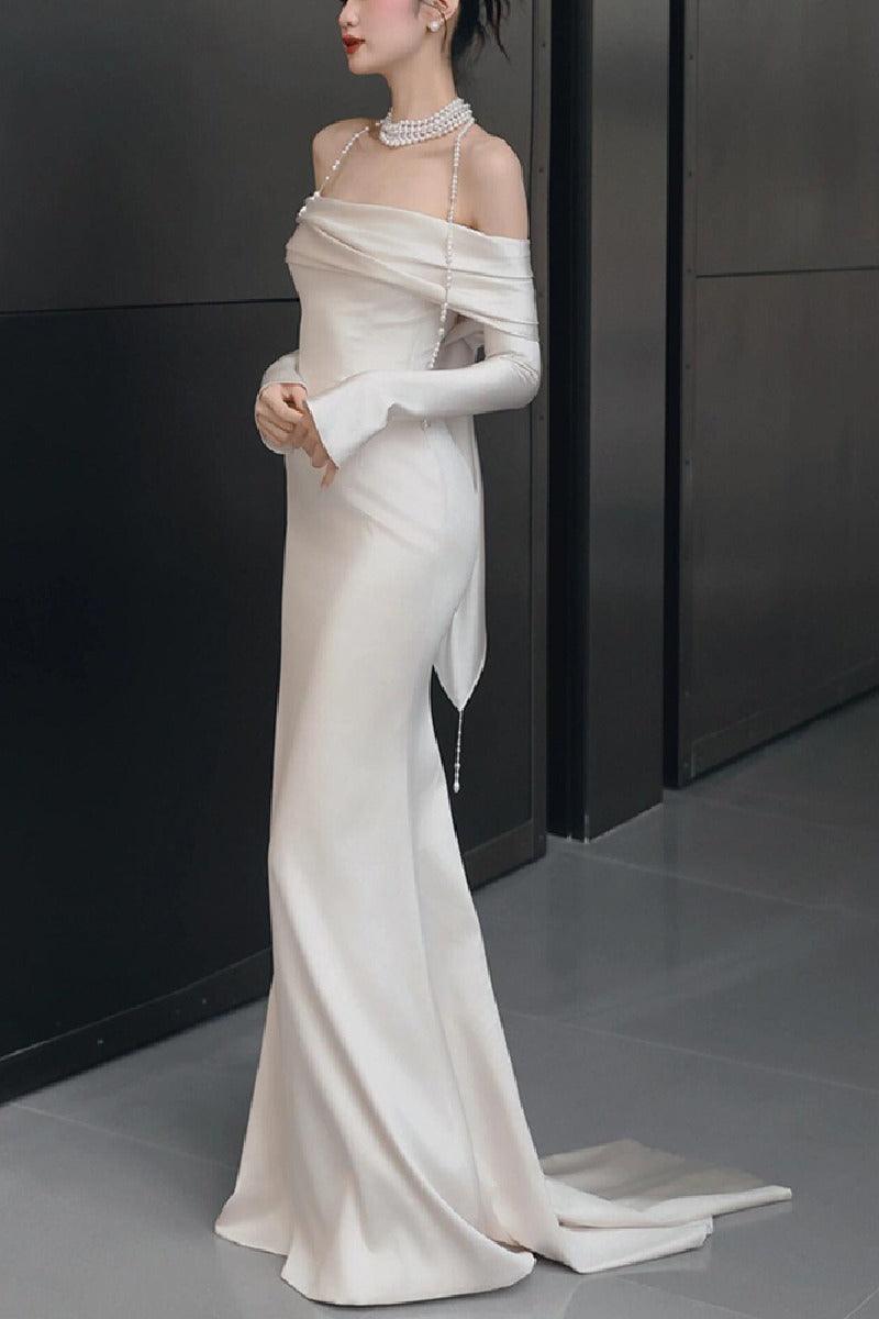Trumpet-Mermaid Sweep-Brush Train Satin Wedding Dress 844155211342 - COCOMELODY