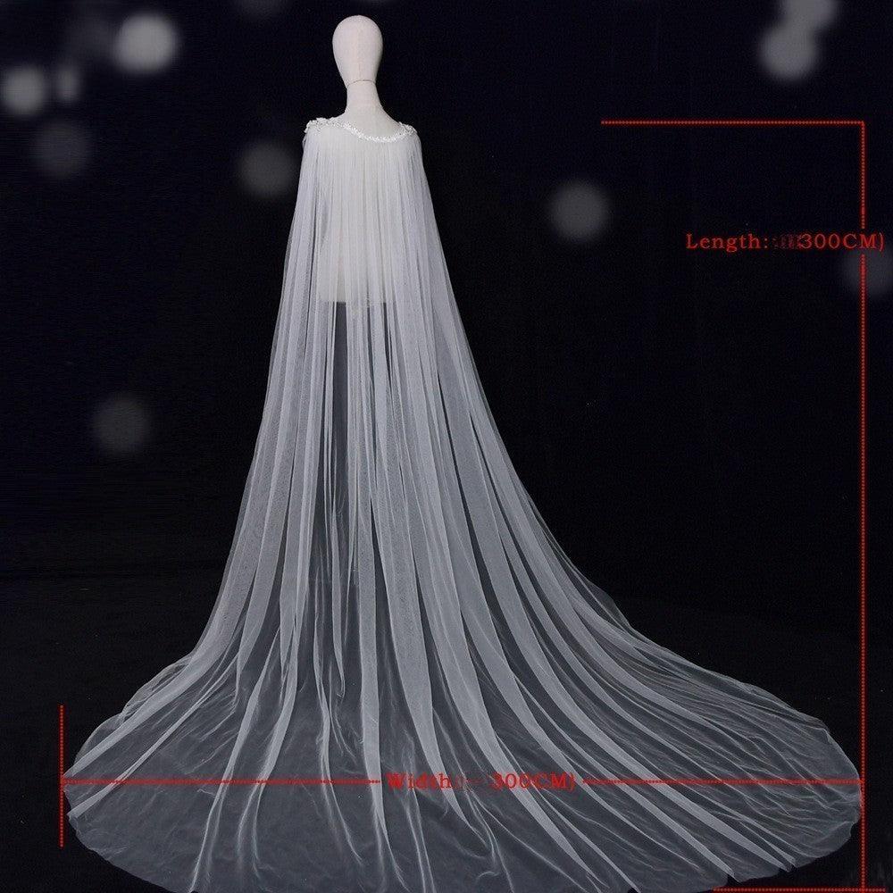 Wedding Cape Long Cape Three-Dimensional Flower Rhinestone 611038068318 - COCOMELODY
