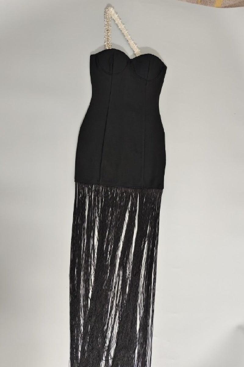 Tassel patchwork chest bandage cocktail dress 827186582328 - COCOMELODY