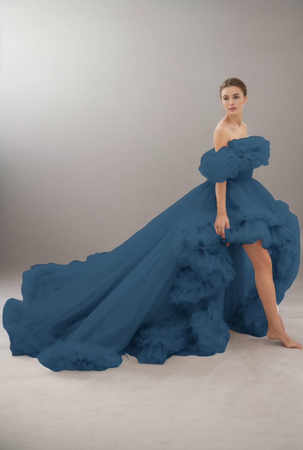 A-Line Court Train Tulle Prom Dress CS0406 - COCOMELODY