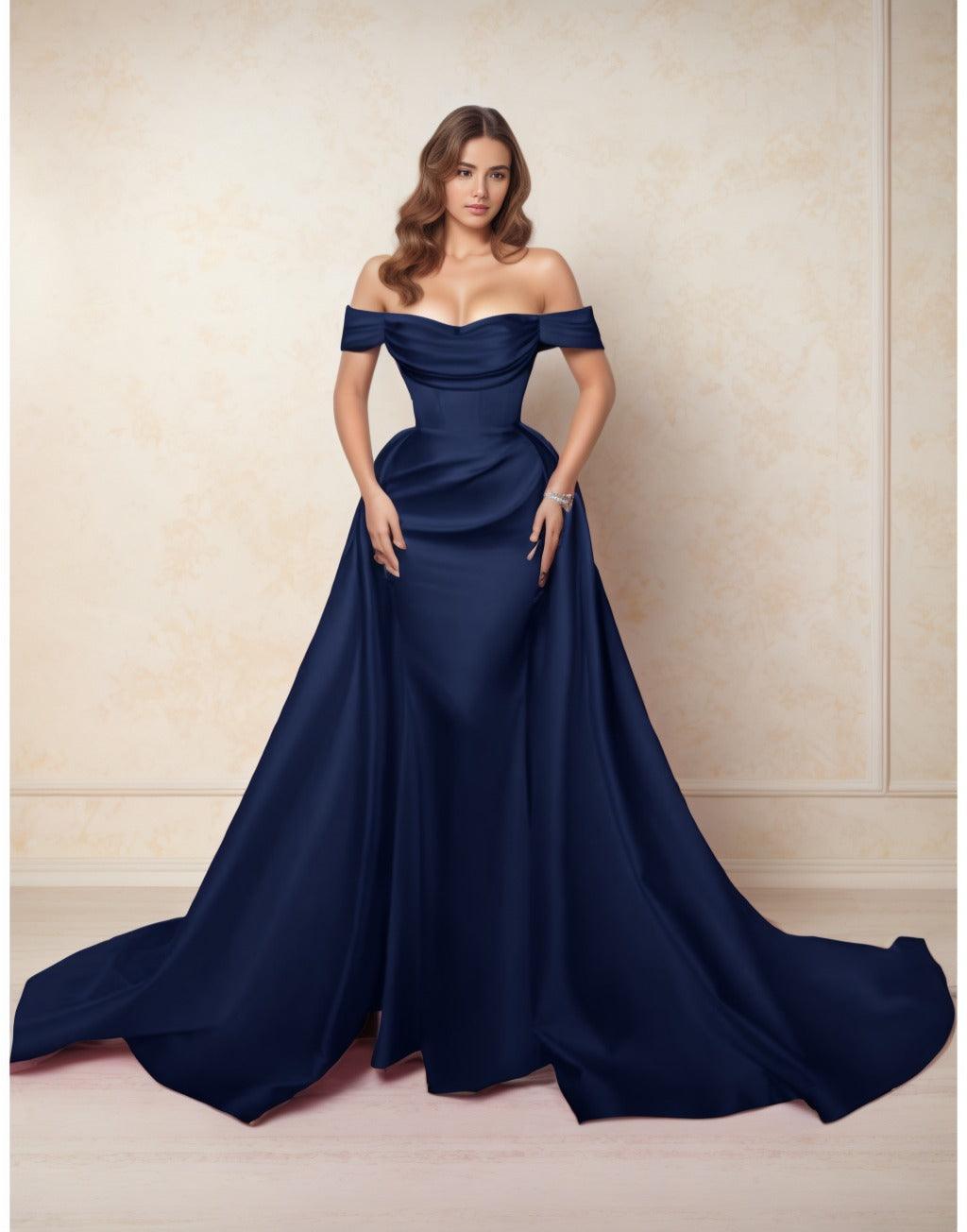 A-Line Chapel Train Satin Prom Dress CS0416 - COCOMELODY