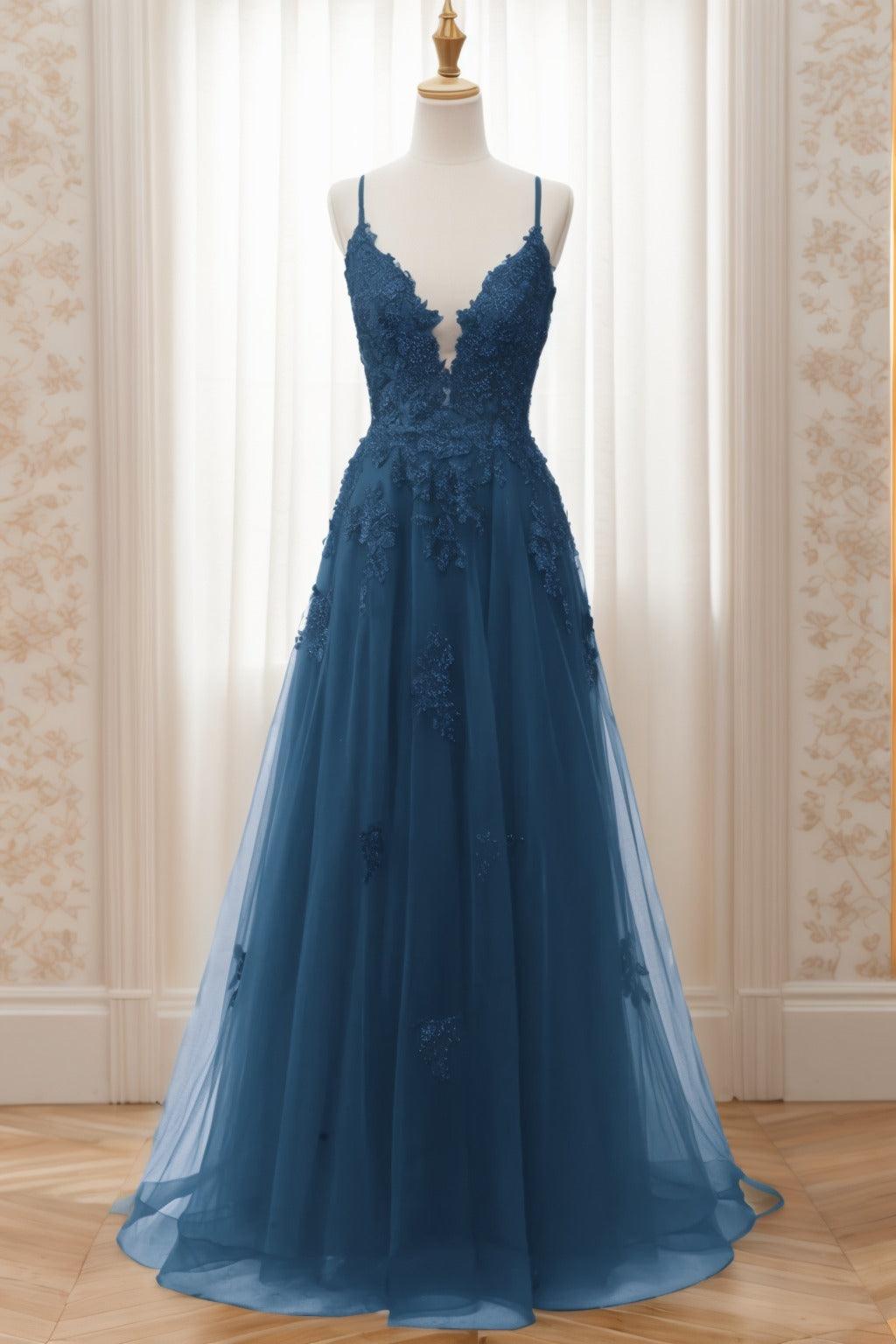 A-Line Sweep-Brush Train Tulle Prom Dress CS0463 - COCOMELODY
