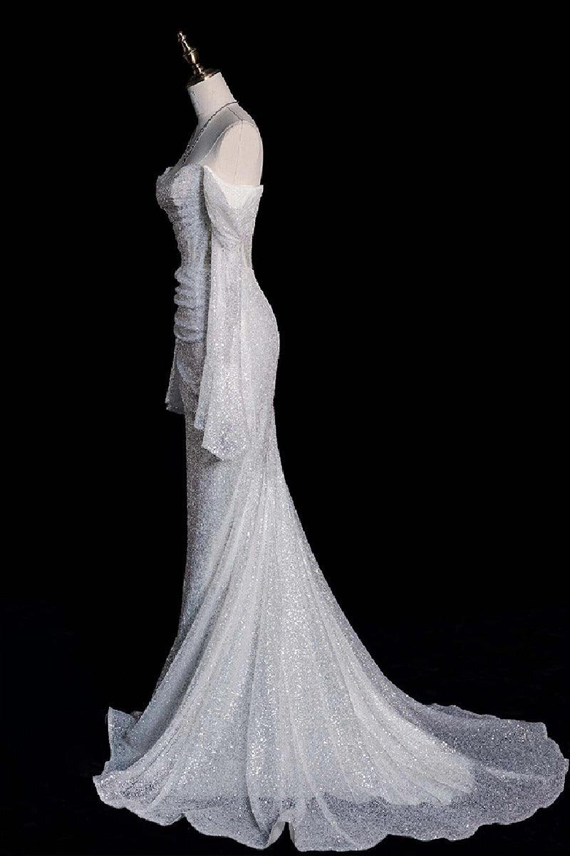 Trumpet-Mermaid Sweep-Brush Train Sequined Lace Wedding Dress 749300816750 - COCOMELODY