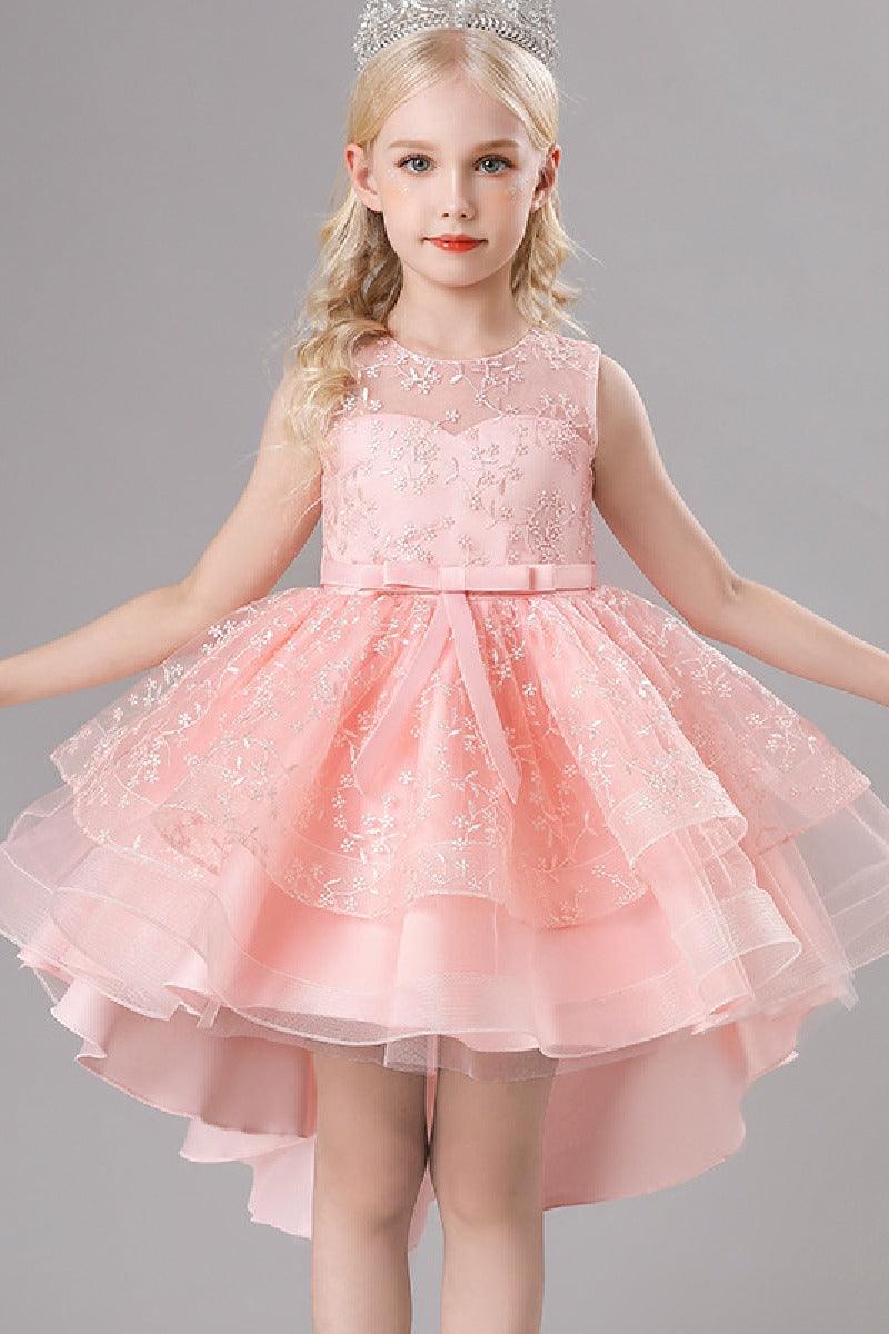 A-Line Scoop Neck Sleeveless High-Low Tulle Flower Girl Dresses 689179187830 - COCOMELODY