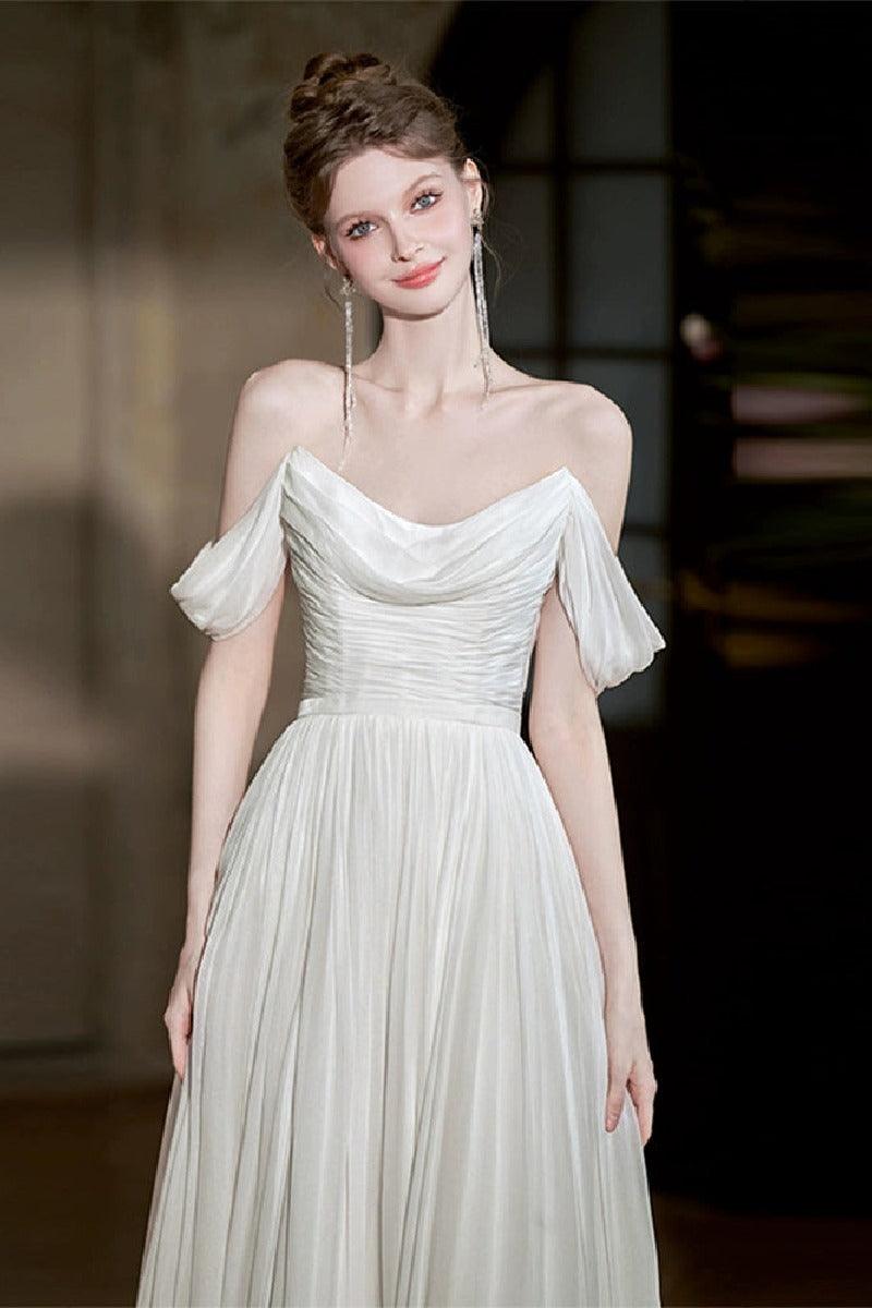 A-Line Sweep-Brush Train Chiffon Wedding Dress 811880629978 - COCOMELODY