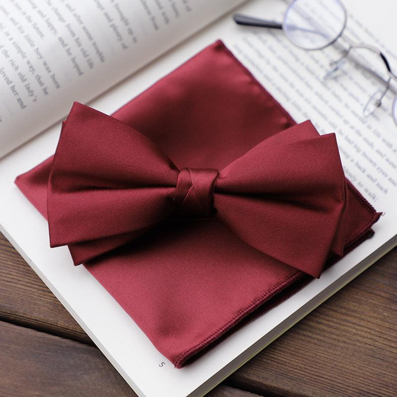Men's 2-Piece Elastic Silk Like Satin Bow Ties Pocket Square 641989567542 - COCOMELODY