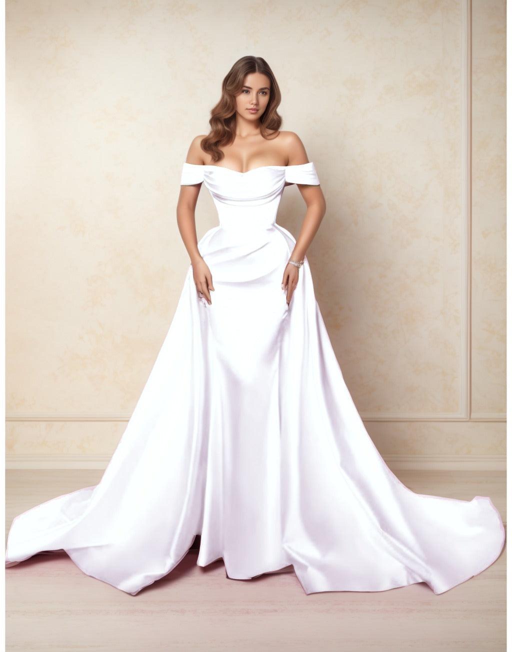 A-Line Chapel Train Satin Prom Dress CS0416 - COCOMELODY