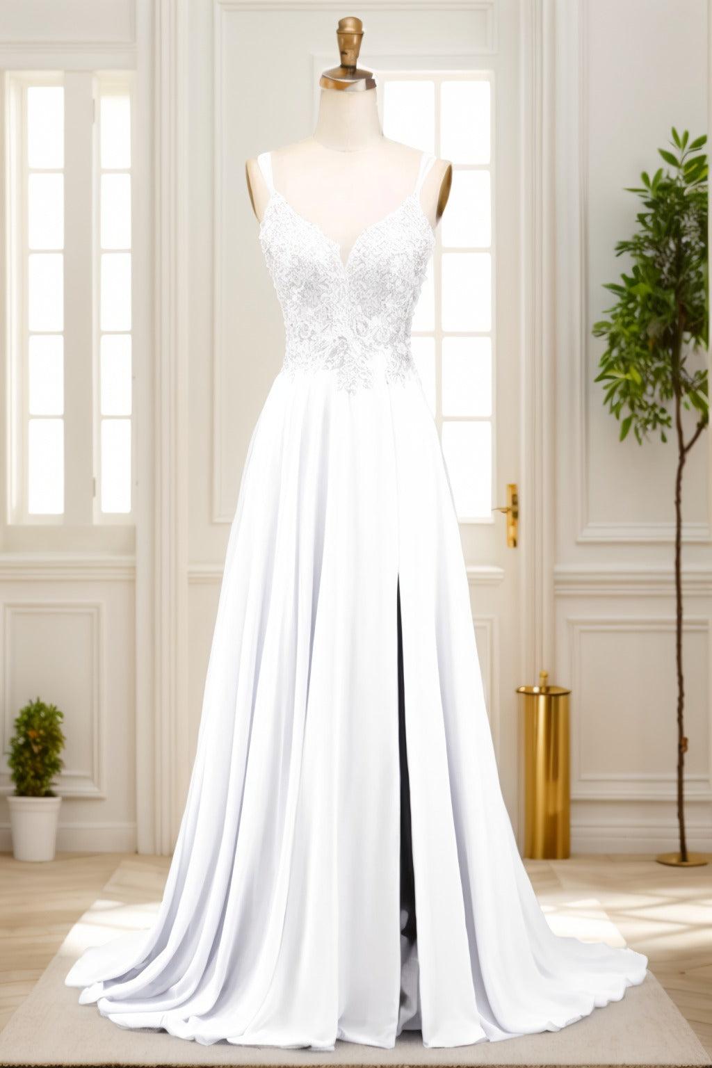 A-Line Sweep-Brush Train Chiffon Prom Dress CS0470 - COCOMELODY