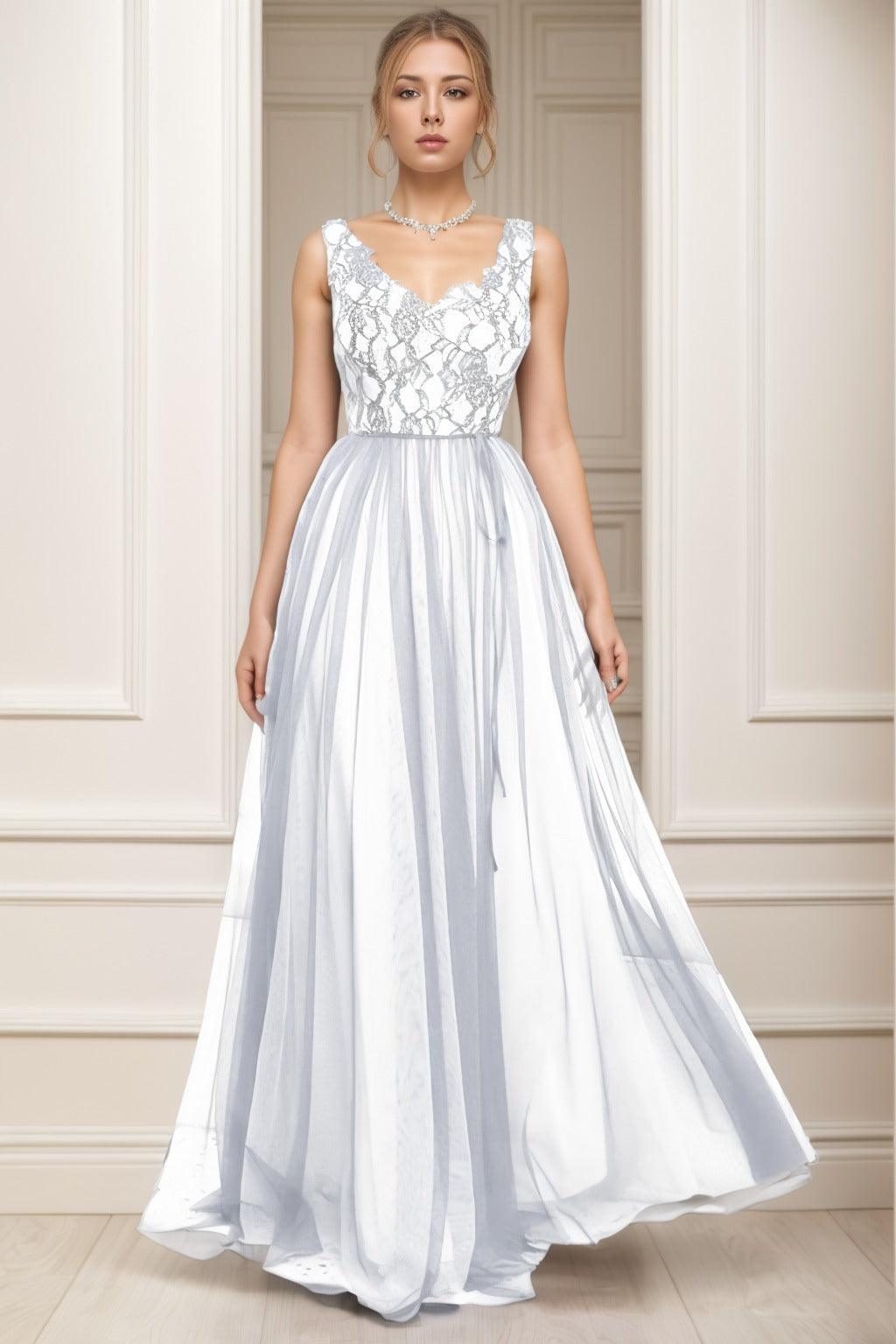 A-Line Sweep-Brush Train Tulle Prom Dress CS0466 - COCOMELODY