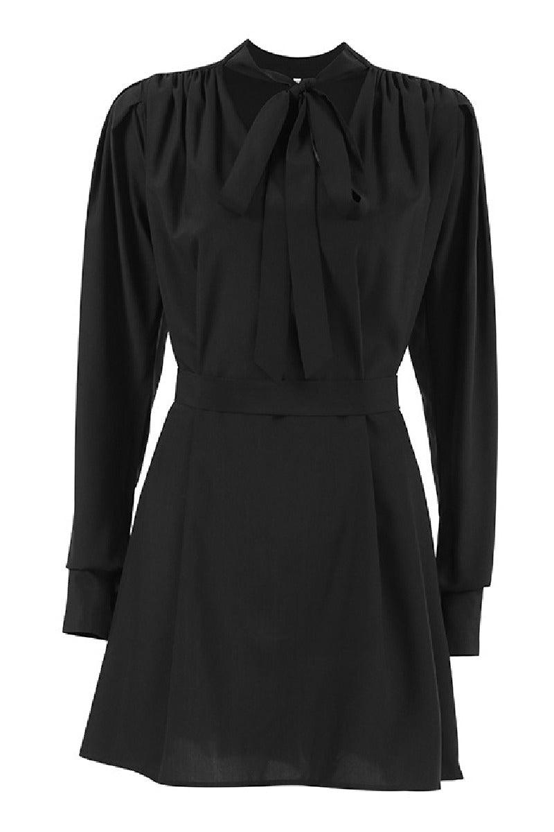 French elegant lace-up waist little black cocktail dress 818468797733 - COCOMELODY