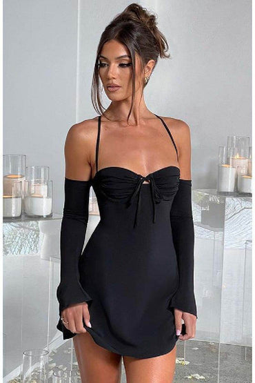 Sexy Spice slim halter halter cuff halter halter A-line cocktail dress 728213351263 - COCOMELODY