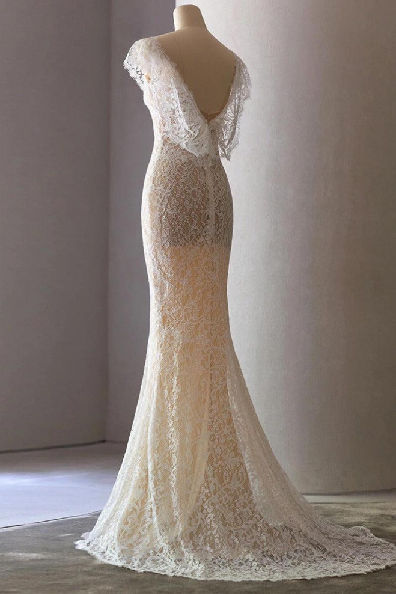 Trumpet-Mermaid Sweep-Brush Train Lace Wedding Dress 802161905314 - COCOMELODY