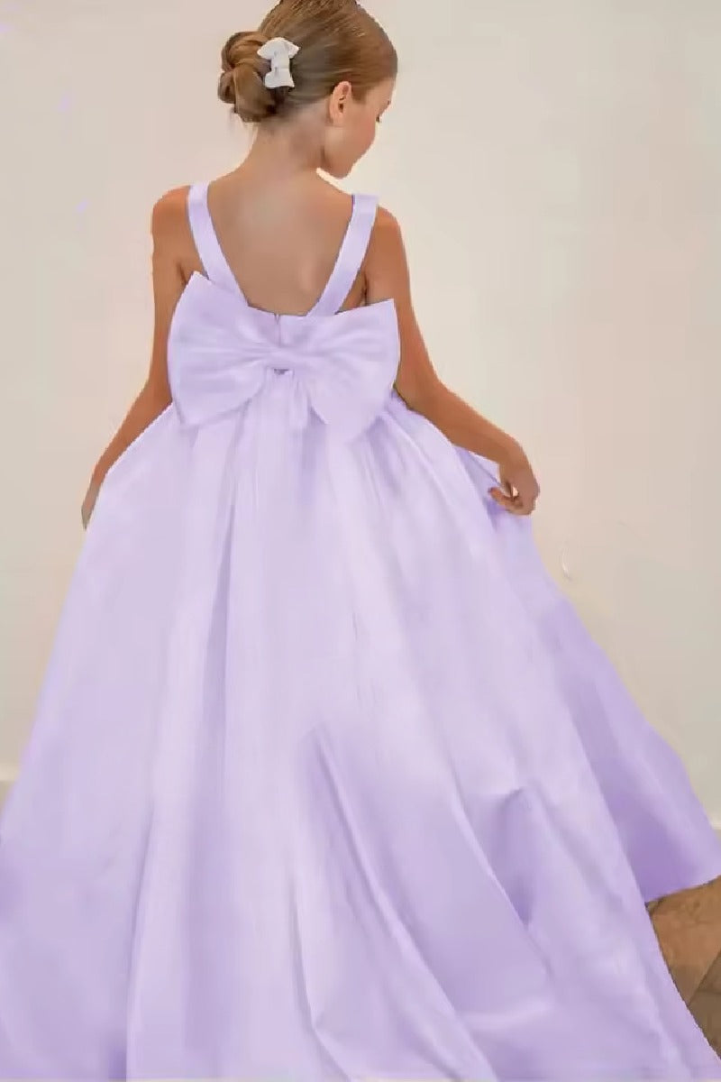 A-Line Sleeveless Sweep-Brush Train Stain Flower Girl Dresses 806139622858