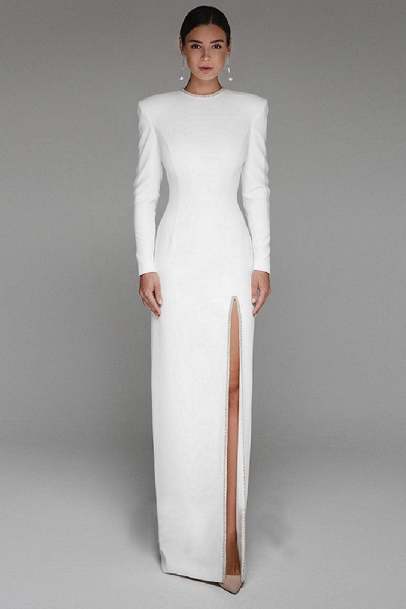Sheath-Column Floor Length Elastic Cloth Wedding Dress 719619905591 - COCOMELODY