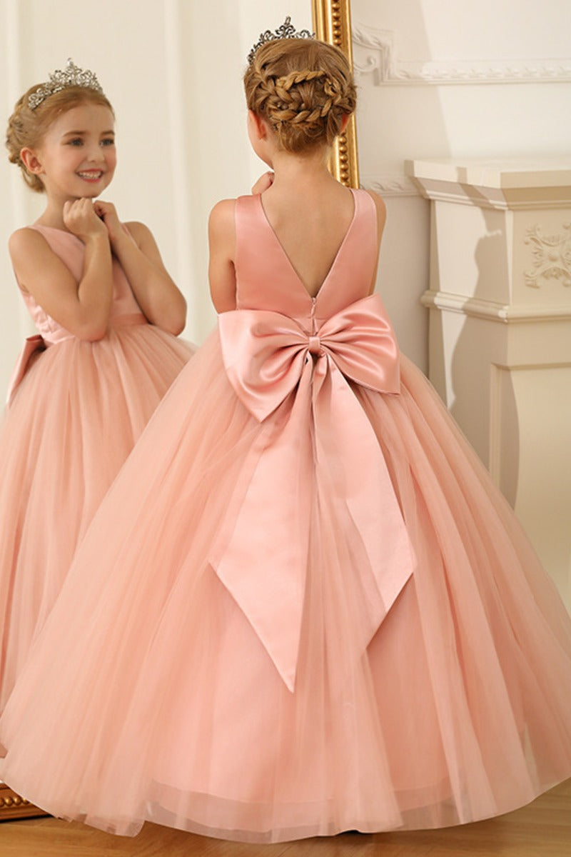 A-Line Floor Length V-Neck Sleeveless Flower Girl Dresses 1031747143531