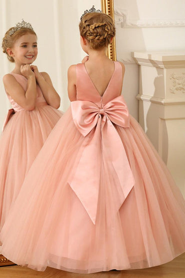 A-Line Floor Length V-Neck Sleeveless Flower Girl Dresses 1031747143531 - 7 Days / Dusty Pink / 100cm - COCOMELODY