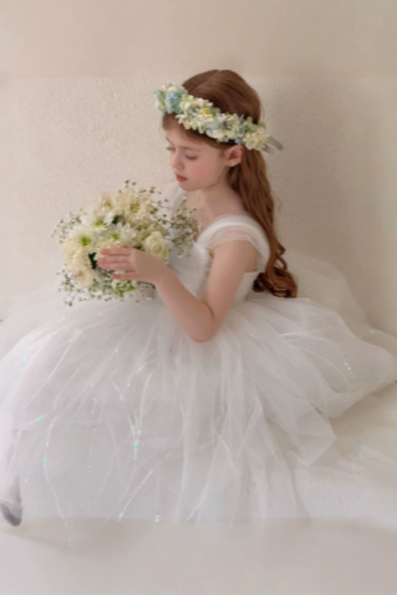 A-Line Glitter Tulle Ruffle Straps Ankle Length Flower Girl Dresses 1038452310663