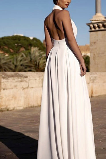 Halter Floor Length Chiffon Wedding Jumpsuit 591554938337